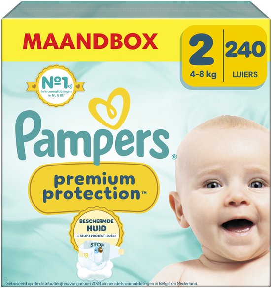 Pampers Premium Protection Maat 2, 240 Luiers, 4kg-8kg